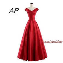 ANGELSBRIDEP-Vestido largo De Fiesta De satén para mujer, traje De Fiesta Vintage De satén con hombros al descubierto, color rojo, 2021 2024 - compra barato