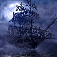 pirate Ghost Ship Moonlit Night full moon photo backdrop  High quality Computer print wall background 2024 - buy cheap