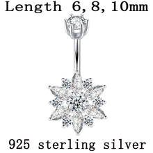 Belly button ring real 925 sterling silver women flower zircon clear stones body jewelry pure silver body piercing free shipping 2024 - buy cheap