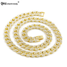 Hip Hop Miami Cuban Link Chain Necklace Full Iced Out Rhinestone Goldgen Finish Necklace Men Studded Cubra Chains Necklace 2024 - buy cheap