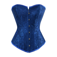 Azul escuro overbust corset topo floral brocado rendas acima bustier sexy plus size lingerie magro shapewear roupa interior fantasia festa 2024 - compre barato