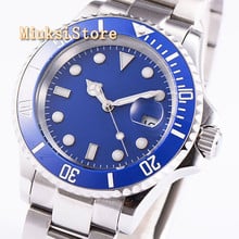 BLIGER 40mm mens luxury mechanical watch automatic waterproof luminous date window blue dial ceramic bezel sapphire glass 2024 - buy cheap