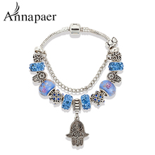 Annapaer pulseiras e braceletes de cristal femininas, 5 cores com amuletos de mão hamsa, joias faça você mesmo strass 2024 - compre barato