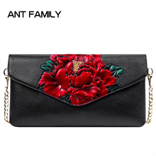 Luxury Flower Messenger Bag Real Leather Bag Women Genuine Leather Clutch Fashion Ladies Party Bag Chain Shoulder Bags For Women 2024 - buy cheap