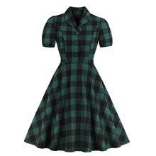 Women Green Plaid Vintage Dresses Summer Elegant Office Lady Sweet Female Fashion Preppy Rockabilly Retro Casual Cotton Dress 2024 - buy cheap