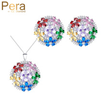 Pera Glittering CZ Stone Round Flower Shape Cubic Zirconia Big Multicolored Women Earrings And Necklace Jewelry Set J235 2024 - buy cheap