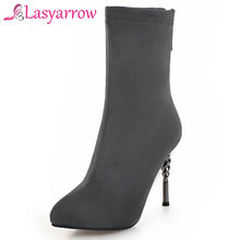 Lasyarrow-novas botas femininas, 2018, bico fino, zíper, botas altas, inverno quente, salto alto, tornozelo feminino, botas stiletto 2024 - compre barato