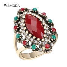 Luxury Antique Gold Crystal Engagement Wedding Rings For Women Bohemian Red Green Stone Ring Turkish Jewelry Party Gift 2024 - buy cheap