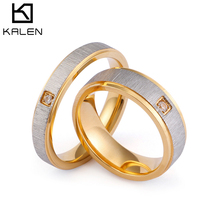 KALEN Couple Rings Gold Shiny Stainless Steel Rhinestone Anillos Mujer Color Brushed Wedding Bands Women Man Engagement Gifts 2024 - buy cheap