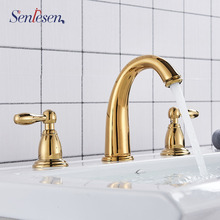 Senlesen  Golden Finished Basin Faucet Dual Handle Brass Three Hole Deck Mounted Bathroom Tap 2024 - buy cheap