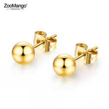 ZooMango OL Style Rose Gold Color Stainless Steel Stud Earrings Sweet Cute Round Beads Earring Jewelry For Women Girl ZE18115 2024 - buy cheap