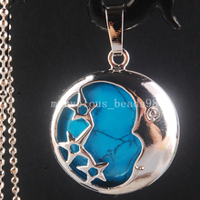 Free Shipping Beautiful jewelry  Zinc Alloy  Blue Howlite Round Half Moon Star Men Women Necklace 1Pcs PC3945 2024 - buy cheap