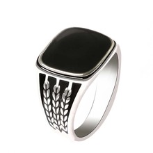 Men Ring Vintage Alloy Plated Antique Rice Flower Black Resin Retro Rings for Man Male Ancient Jewelry Wholesale 2024 - buy cheap