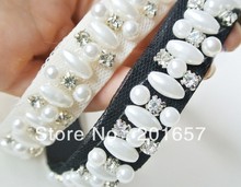 2021 new Wholesale and Retail fashion pearl and gems sewing handmade elastic hairband headband hair accessories 12pcs/lot 2024 - buy cheap
