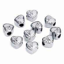 LOULEUR 5pcs Cute Heart Charm Beads for Charm Bracelet Jewelry Making 5mm Stainless Steel Big Hole Flat Round Spacer Beads 2024 - buy cheap