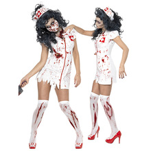Mais novo adulto halloween assustador zumbi enfermeira traje feminino sexy enfermeira vestido branco festa de halloween cosplay assustador splatter traje 2024 - compre barato
