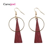 Carvejewl drop dangle earrings red triangle wood metal circle pendant earrings For Women lovely girl jewelry new Korean earrings 2024 - buy cheap