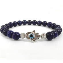 2017 New Products Christmas Gift 8mm Lapis Lazuli Stone Beads Fatima Hand Hamsa Protection Bracelets for Men and Women Jewelry 2024 - buy cheap