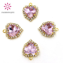 Free shipping 12mm Pink heart shape gold base single loop Crystal button flatback Glass sew on rhinestones diy wedding dress 2024 - buy cheap