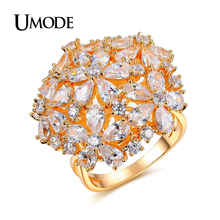 Umode nova moda quente jóias cor do ouro aaa + grau superior zircônia cúbica flor anel para festa feminina anillos bague femme aur0282a 2024 - compre barato