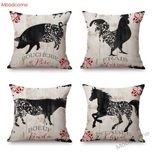 Nordic Country Life Farm Animals Rabbit Cow Pig Rooster Horse Vintage Barn Livestocks Sofa Cushion Cover Cotton Linen Pillowcase 2024 - buy cheap