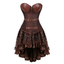 Vestido steampunk com espartilho e saia, sexy gótico, vintage, retrô, corselet, renda up, bustiê, conjunto de couro, plus size, fivela, top 2024 - compre barato