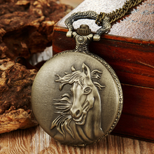 Antique Retro Bronze Horse Quartz Pocket Watch With Necklace Pendant Fob Chain Men Women's Modern Gift Student School Hour Clock 2024 - buy cheap