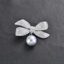 Vintage Bowknot Hanging White Teardrop Pearl Brooch Pins For Women Cute Jewelry Silver Brooches Rhinestone broche femme bijoux 2024 - buy cheap