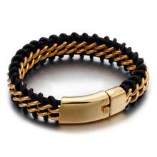 New Design Multi-layers Handmade Braided Genuine Leather Bracelet & Bangle For Men Male Gold Stainless Steel Buckle Jewelry Gift 2024 - buy cheap