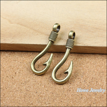 Wholesale 12 pcs quality Antique bronze Hook Pendant Alloy DIY Fashion charm Bracelet Necklace Jewelry Accessories 2024 - buy cheap