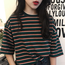 Camisa de manga curta listrada solta de ulzzang harajuku coreano das mulheres da forma do verão 2024 - compre barato
