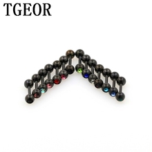 Free shipping 100pcs 1.2*6*4/4mm surgical Stainless Steel gem crystal earring mixed 14 colors stones black tragus piercing 2024 - buy cheap