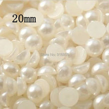 Free shipping 100pcs 20mm ivory color  ABS half round  flatback imitation pearl resin beads DIY craft 2024 - buy cheap