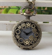 Винтажные бронзовые карманные часы с полой шестерней кварцт ожерелье в стиле стимпанк подарки часы 2024 - купить недорого