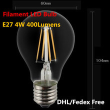 Filament LED Bulb E27 LED Bulb Lamp 4W 400Lumens Warm White LED Filament Bulb AC180-260V Retail Package DHL Free Shipping 2024 - buy cheap