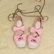Japanese Mori girl Lolita Strawberry Bell Round Head Bowknot Princess Kawaii Girl Women Shoes Cosplay Vintage Sweet Lolita Shoes 2024 - buy cheap