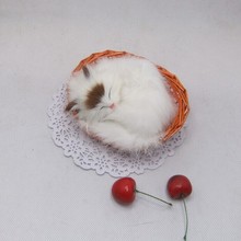 small cute simulation sleeping cat polytene & fur white cat in a small baskat gift about 10cm 2024 - buy cheap