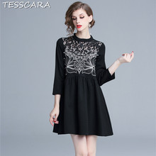 TESSCARA-vestido elegante de alta calidad para mujer, ropa de oficina de diseñador, Vintage, para primavera y otoño 2024 - compra barato
