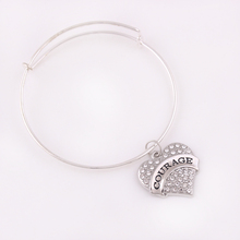 Fashion Design Heart Shape With Crystal Charm Strength Courage Blessed Survivor Hope Pendant Engraved Letter Bangle 2024 - buy cheap