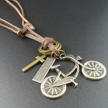 2015 New Christmas Gift Genuine Leather Punk Men Jewelry Cute Bike Pendant Vintage Necklace For Women 2014 2024 - buy cheap