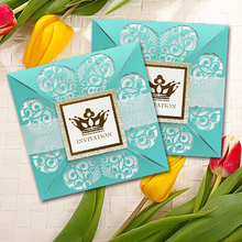 10 set/lote corte láser amor diseño de corazón azul turquesa tarjetas de invitación de boda elegante encaje favores boda tarjetas de fiesta RSVP tarjetas 2024 - compra barato