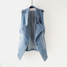 Женская джинсовая жилетка, весенне-осенняя, без рукавов, на одной кнопке, с талией 2024 - купить недорого