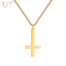 U7 Catholic Jewelry Upside Down St. Peter Cross Necklace Stainless Steel /Gold Chain Inverted Cross Pendant 3 Color P1219 2024 - buy cheap