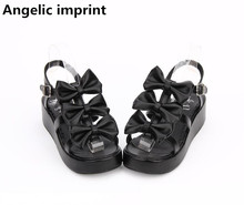 Angelic imprint woman mori girl lolita cosplay shoes lady mid wedges heels pumps women princess dress sandals 3 bows 33-47 5cm 2024 - buy cheap