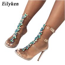 Eilyken-Sandalias de tacón alto de PVC transparente para mujer, calzado con correa de hebilla, cadena de cristal azul, sandalias de verano atractivas, 2021 2024 - compra barato