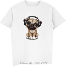 Летние топы, Футболка DJ Dog, Мужская Высококачественная забавная Повседневная футболка с коротким рукавом для мопса, хипстерские футболки, мужские футболки 2024 - купить недорого
