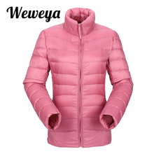 Weweya-abrigo corto de plumón con cremallera para mujer, chaqueta de plumón ultrafina, informal, talla 3XL, invierno, 2018 2024 - compra barato