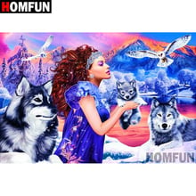 HOMFUN-pintura de diamante 5D DIY "Chica Lobo", cuadrados o redondos de imitación bordado de diamantes, regalo de punto de Cruz, decoración del hogar, regalo, A08383 2024 - compra barato