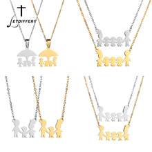 Letdiffery Lovely Stainless Steel Boy Girl Mom Dad Family Necklace Figure Parents Son Daughter Love Chain Necklace Mother Gift 2024 - buy cheap