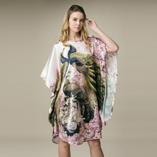 100%  Silk Satin Dress Natural Pure Silk Digital Printing Pink Peacock Animal Pattern Printed China Supply Customized Order 2024 - buy cheap